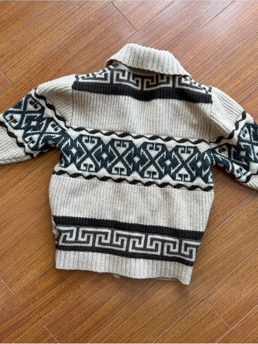 Pendleton Vintage Lambswool Grey Black Patterned Zip Shawl Collar Sweater Medium